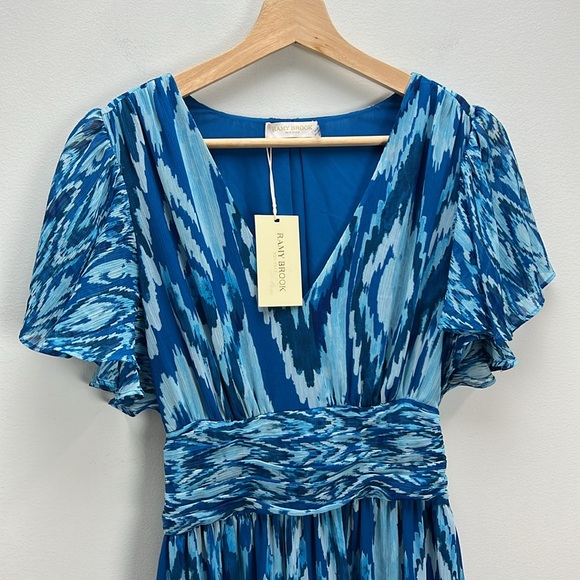 Ramy Brook Joanie Maxi Dress Blue Taza Ikat Flowy Tiered Womens XS New NWT - Picture 3 of 10